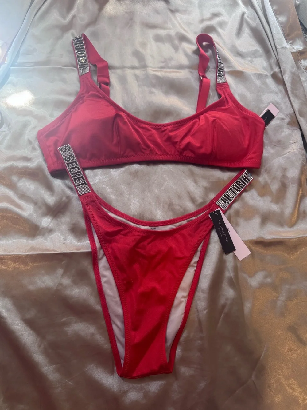 Victoria's Secret Red Shine Strap Bikini Set